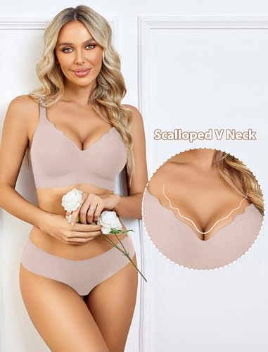 Image of Avidlove Jelly Bras for Women No Underwire Seamless Bralettes Wireless Push Up Scalloped Full Coverage Sports Everyday Bra