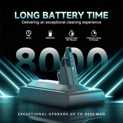 Image of EGR 8000mAh Battery Replacement Compatible with Dyson V10 Series | 25.2V Li-ion Battery for V10 Animal /Absolute /Fluffy /Motorhead SV12 Cordless Stick Vacuum Cleaner with 2 Filters