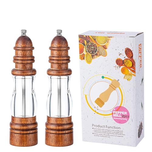 Rozhuhro Juego de molinillos manuales de Sal y Pimienta Madera, Juego de molinillos Sal y Pimienta de acrílico de Gran Capacidad, saleros y pimenteros de Madera de Roble Recargables,Wood Color,A