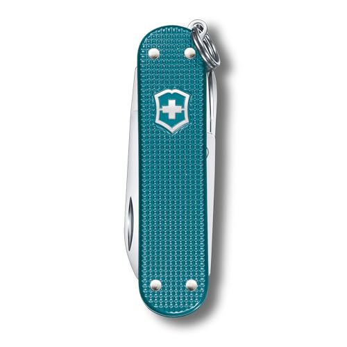 Image of Victorinox Classic SD Alox Swiss Army Knife, Compact, 5 Functions, Swiss Made Pocket Knife with Small Blade, Screwdriver and Key Ring - Wild Jungle (Blue)