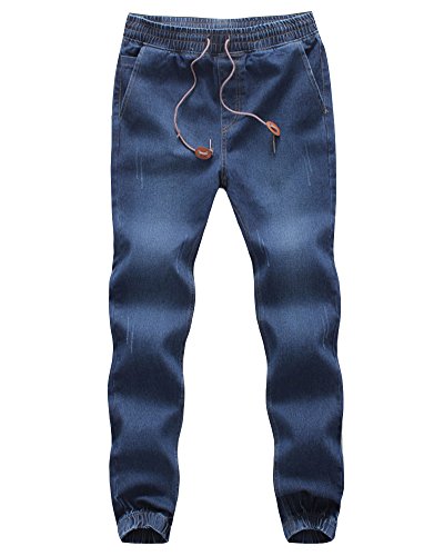 Runyue Homme Casual Pantalon De Jogging en Jean Regular Straight Fit Élastique Couleur Unie Trousers en Denim Bleu Foncé 3XL Cover