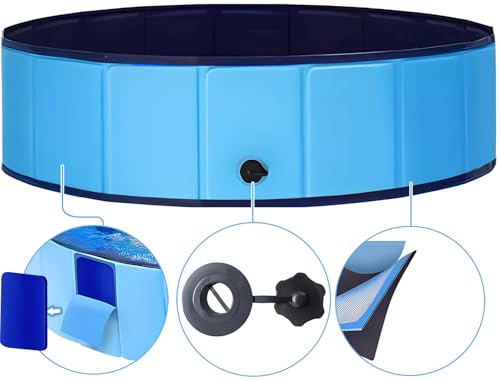 MERSJO Hundepool Dexter, 80x20 cm, Faltbarer Pool für Hunde und Tiere, 100L Fassungsvermögen, Rutschfester Boden, Blau