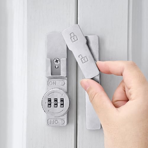 Image of INIRET 2 Packs Silvery 180 Degree Barn Door Lock,Mechanical Password Lock,Flip Latch with Combination,3 Digit Password Keyless,Protect Privacy,for Cabinets,Windows,Garden,Bathroom,and Sliding Door