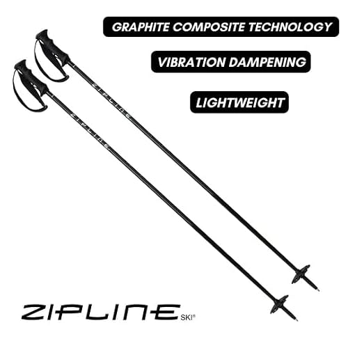 Zipline Blurr 16.0 Graphite Composite Downhill Ski Poles - Lightweight, Freeride All-Mountain, Vibration Dampening (Midnight Black, 48\" in./122 cm)