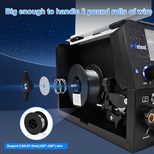 Reboot 200Amp MIG Welder 120V 240V 5 in 1 Welding Machine, Multiprocess for Gasless Flux Core MIG Welder/Gas MIG/Lift TIG/Stick/Spot Welding with Synergy Dual Voltage Large LED Display