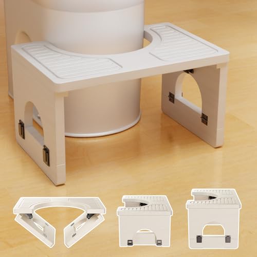 Image of Folding Toilet Stool 7 inch&9 inch Adjustable, White Poop Stool for Adults & Kids