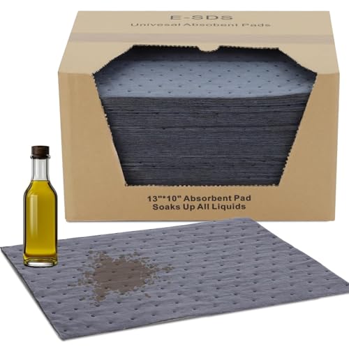 Image of E-SDS 100 Pcs Oil Absorbent Pads 13 inchx10 inch Heavy Duty Oil Spill Mat for Garage Workshop & Kitchen, Absorbing Oil, Grease, Coolant Fast (Gray)