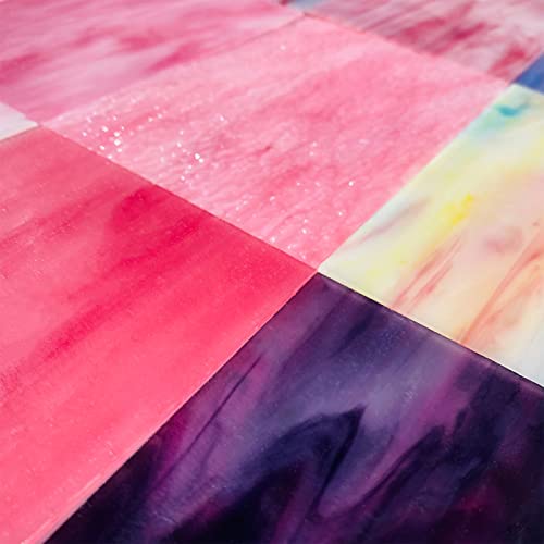PALJOLLY 9 Sheets Stained Glass Sheet Pink and Purple Collection, 4 x 6 inch Stained Glass Supplies Mosaic Tiles for Crafts, Pink Purple Colors for Glass Hobbyists Projects and Arts