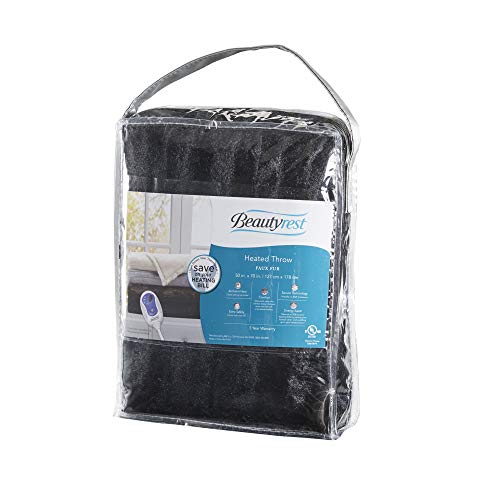 Beautyrest Duke Blanket Luxury Oversize Electric Throw Premium Soft Cozy Brushed Long Faux Fur For Bed, Couch With 3 Heat Setting Controller, Auto Shut-Off Function, Black, 50 In X 70 In #TOP4