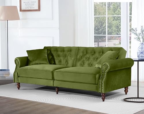 Legend Vansen 87.8 inchs Convertible Velvet Bed Sleeper Futon Sofas Green