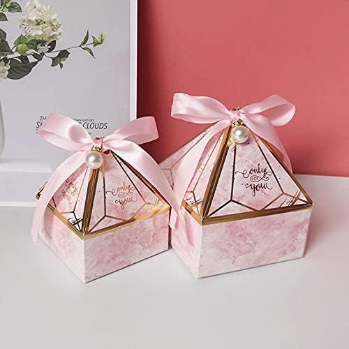Gem Tower Bronzing Candy Box Wedding Gift Packaging Box Only for You Chocolate Candy Paper Gift Box for Baby Shower Event Party (Pink,50pcs)