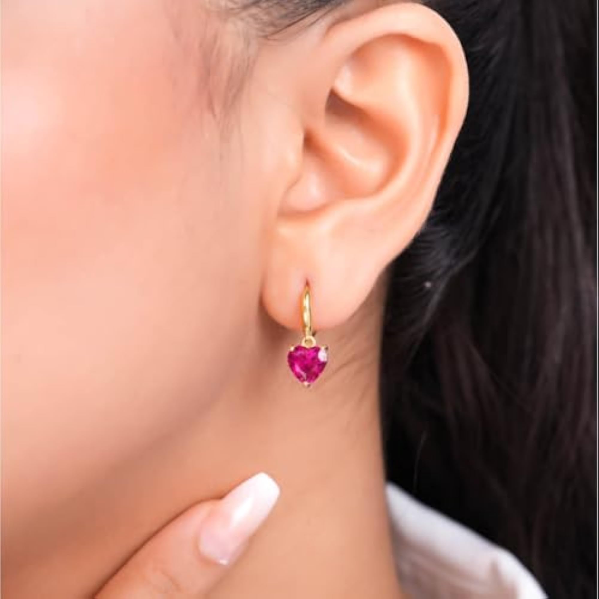 Women's 925 Sterling Silver Heart Gold Plated Drop Earrings