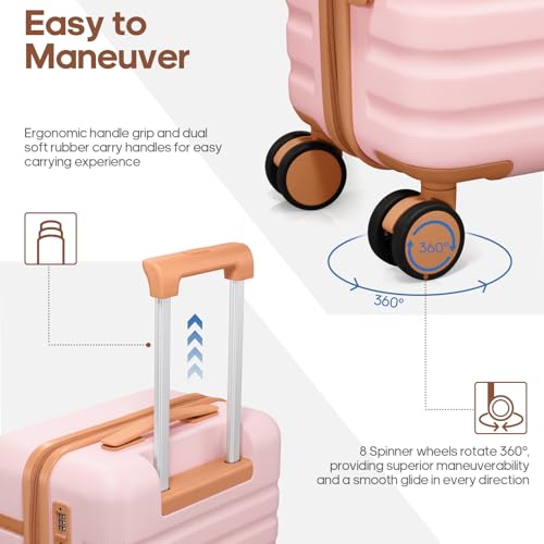 Image of UKEIN Luggage Sets 3 Piece, PC Hardside Checked Luggage 28 Inch With Spinner Wheels with TSA Lock, Large Suitcase Set With Travel Backpack for Men (Pink, 3 piece set (28inch))