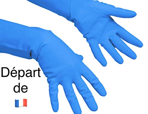 Gants Ménage Caoutchouc Etanches Longs pour Nettoyage Vaisselle Linge BLEU Taille S