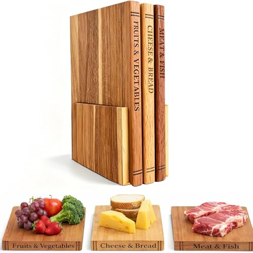 3-Piece Book-Shaped Cutting Board Set - Food Safe, Non-Slip Chopping