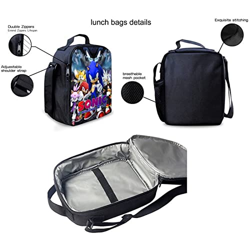 Ikbagvbk Anime Super So.nic 3 Piece Kid Backpack Set，Superhero Knuckles Multifunction Boys Girls Schoolbag，Bookbag With Lunch Bag & Pencil Case Combo Set #TOP2