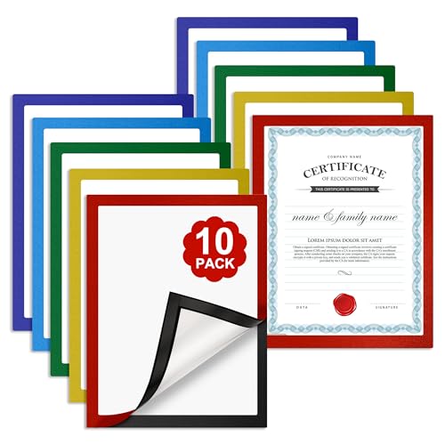 Jesustree Soporte Magnético para Letreros, Tamaño A4 21x29.7 cm, 10 PCS Marcos Magnéticos Autoadhesivos de Plástico Transparente, Documentos Horizontal y Vertical, para Pared, Puerta (Colores)