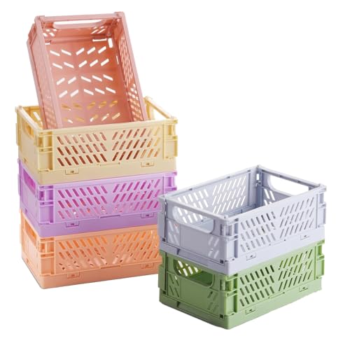 Unron 6-Pack Collapsible Storage Crates, Small Plastic Baskets for Organizing Snacks, Office Supplies, Toys, and More, Vibrant Colors, Compact and Portable Design – Compatible with Small Bins