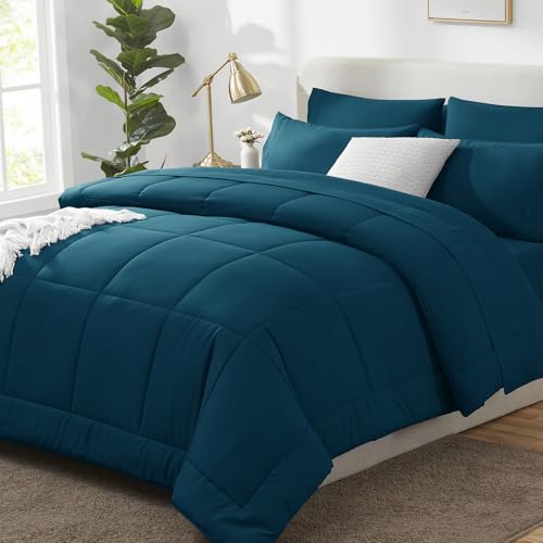 CozyLux Oversized Queen Comforter Set Lyons Blue - 7 Pieces Bed in a Bag