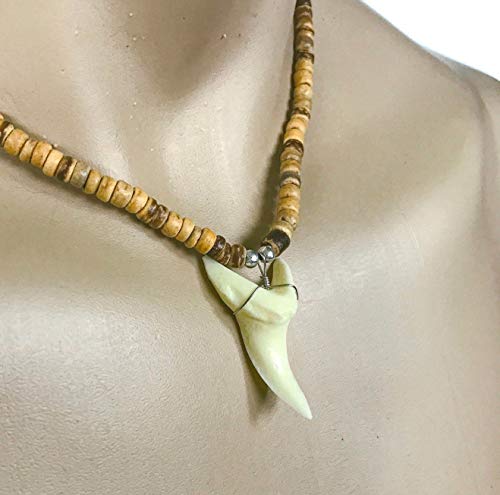 Hawaiian Jewelry Tan Coconut Bead Large Resin Shark Tooth Necklace from Hawaii2
