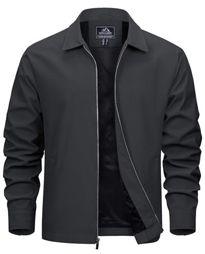 EKLENTSON Mens Lightweight Jackets Full Zip Laydown Collar Golf Light Windbreaker Jackets with Zip Pockets