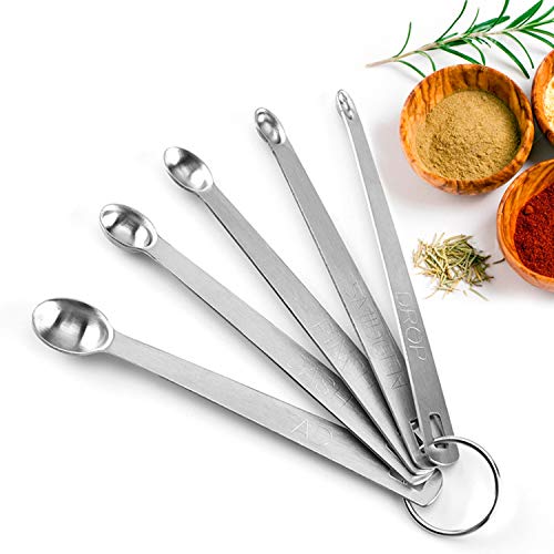 Measuring Spoons Set - 5 Mini Stainless Steel Measuring Spoons for for Dry or Liquid Ingredients - Perfect Fits in Spice Jar - Kitchen Baking Coocking Tools Set With Hold Ring