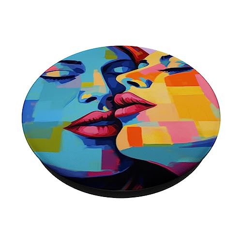Girl Kissing Girl Pop Art - Gay Pride Graphic Aesthetic PopSockets Swappable PopGrip, Black - Image 2