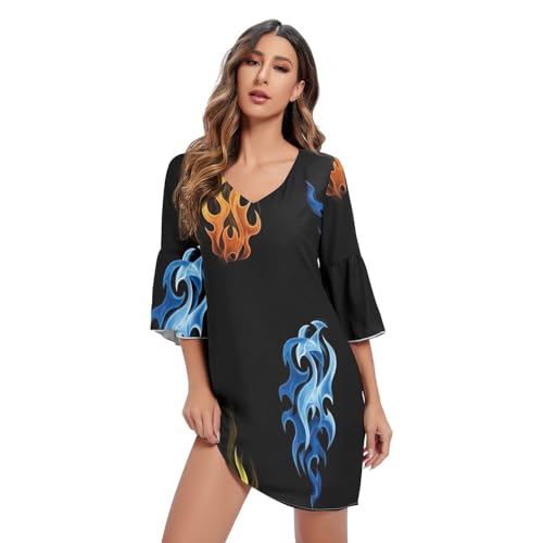 Robe de soirée d'exception à col en V style flammes noires couture
