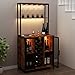Loomie Wine Bar Cabinet with LED Lights, 5-Tier Industrial Coffee Bar, Buffet Sideboard with Adjustable Shelves, Kitchen Bar Table with Wine Rack Storage and Glass Slots for Liquor and Glasses,Rustic