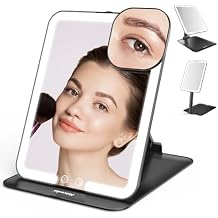 Mocado Travel Makeup Mirror with Light, Tripple Folding Vanity Mirror with Lights, 3 Colors Lighted Makeup Mirror, 1500mAh Rechargeable, Memory Function, Freely Adjust Height and AngleBlack