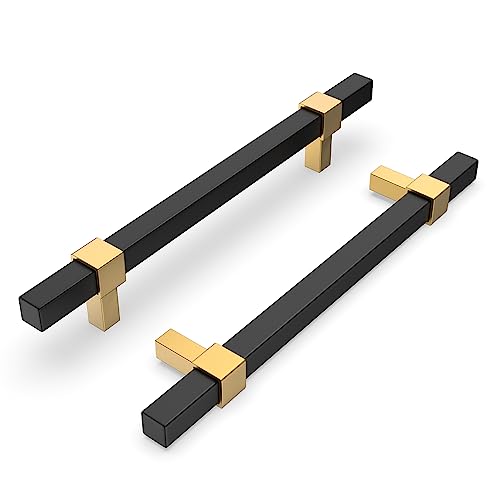 Goldenwarm 10 Pack Cabinet Handles Black and Gold Cabinet Pulls