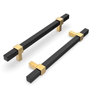 Goldenwarm 10 Pack Cabinet Handles Black and Gold Cabinet Pulls 5 Inch Hole Center Drawer Pulls Modern Bar Dresser Handles for Bathroom Kitchen Bedroom, Zinc Alloy