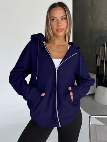 Image of Trendy Queen Womens Zip Up Hoodies 2026 Oversized Sweatshirt | Spring Fall Layering Jacket with Pockets, Casual Track Outfits, Cozy Fleece Winter Clothes