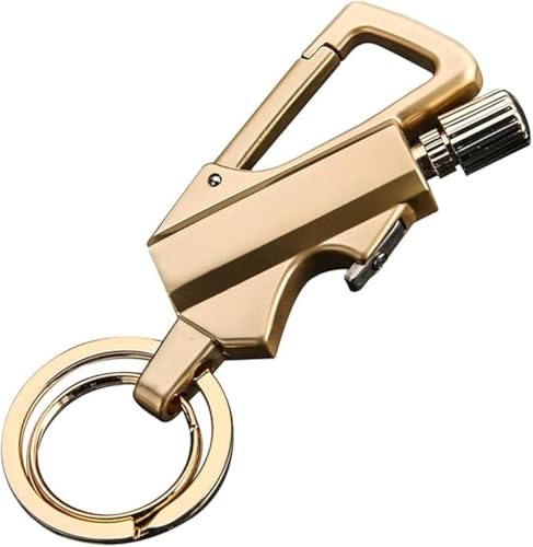 Keychains, Lighter, Eternal Match, Lighter with Key Ring, Portable & Reusable, Long Lasting, 3 in 1 Multi-Tools, Present Option, Easy to Hang, Suitable for Outdoor Camping (Gold)