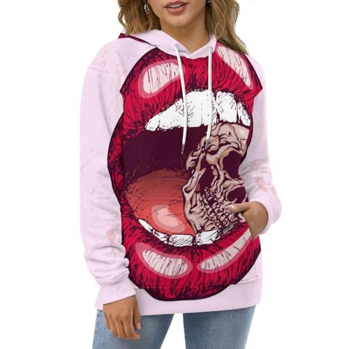 Sweat à capuche UMENG Lips Skull pull unisexe aux finitions soignées en taille S