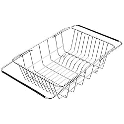 Cesta Para Fregadero Redondo QIWODE Escurreplatos Extensible para escurreplatos, cestas de Secado de Platos para ollas, Cuencos y Utensilios de Cocina, Acero Inoxidable (Estilo A: Arch Net)