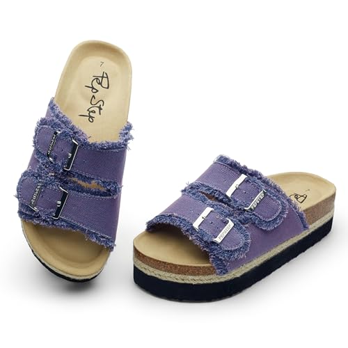 Image of PepStep Slide Sandals for Women with Soft Cork Footbed and Strap, Ladies Fashion Platform Slide Sandals Comfortable Slip On Style