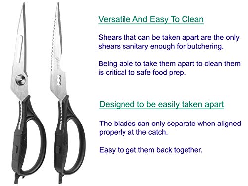 Kitchen Shears Come-Apart - Heavy Duty Culinary Scissors for Cutting Poultry, Fish, Meat, Food - Large Size (9.25”) - Ultra Sharp Blade - Black Handle