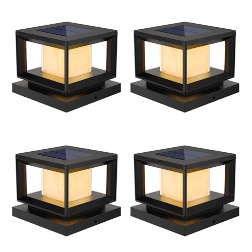 Mlambert 4 Pack Solar Post Lights Outdoor, Waterproof Fence Cap for Deck, 4x4 6x6 Wooden Vinyl Outdoor Lights with Shinning Effect, Black