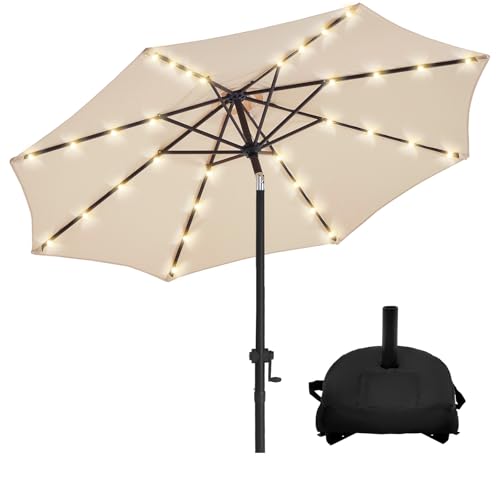 wikiwiki 10FT Solar LED Patio Umbrella with Base