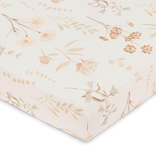 Image of Crane Baby Violet Floral 100% Cotton Sateen Fitted Crib Sheet, Baby Girl Crib Sheets, Pink Floral Toddler Bed Sheets, Wildflower Nursery Decor, Vintage Baby Girl Nursery Decor, Pink Toddler Sheets