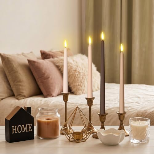 Image of Rossesay 24 Pcs Flameless LED Taper Candles Battery Operated Candle 8.5 inch, 9.65 inch, 10.8 inch, 12.8 inch Flameless Candlesticks Flickering for Christmas Church Wedding Indoor Decoration(Classic, Brown)