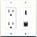 RiteAV - 15 Amp Power Outlet and 1 Port HDMI and 1 Port Shielded Cat6 Ethernet Decora Type Wall Plate White