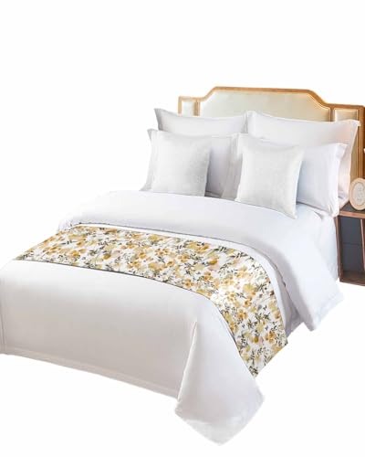 Twin Bed Runner Pastoral Wild Flower Botanical Bedding Runner Scarves Decorative Bed Scarf, Summer Watercolor Floral Soft Bedding Scarf for Bedroom Hotel Wedding 94x20in