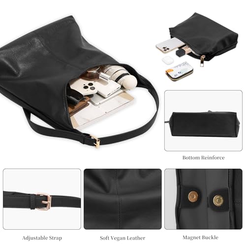 Image of Hobo Bags for Women Tote Bag Retro PU Leather Shoulder Handbags Slouchy Crossbody Hobo Purses 2PCS