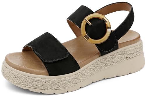 UBFEN Women's Espadrille Platform Sandals, Black, US 7