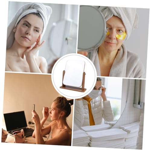 Miroir de maquillage de table inclinable en bois gris portable