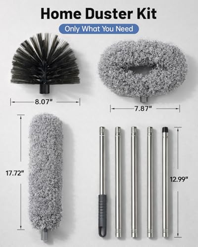 Image of Practical 3 in 1 Dusters Kit for Cleaning, Efficient Duster with Extension Pole, Upgraded High Ceiling Fan Cleaner Duster, Easy Washable Spider Cobweb Brush Duster for Blinds /Wall /Tight Spaces