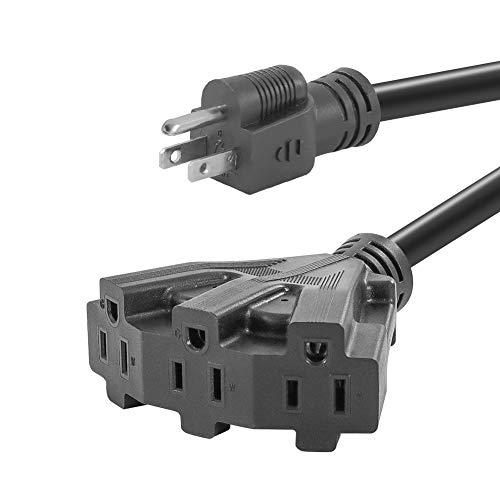 6 ft 12/3 Outdoor Extension Cord, Heavy Duty 3-Outlet SJTW Indoor/Outdoor Three-Prong Power-Cord