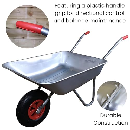 Samuel ALEXANDER 65 Litre 60kg Capacity Galvanised Metal Garden Trolley Wheelbarrow - Heavy Duty Garden Cart Wheelbarrows with Pneumatic Tyre 4 Samuel ALEXANDER 65 Litre 60kg Capacity Galvanised Metal Garden Trolley Wheelbarrow - Heavy Duty Garden Cart Wheelbarrows with Pneumatic Tyre - Image 4